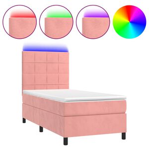 vidaXL Cama box spring c/ colch&atilde;o/LED 90x200 cm veludo rosa