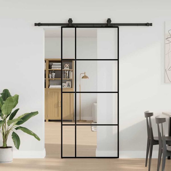 vidaXL Porta deslizante c/ conj. ferragens 90x205cm vidro ESG preto