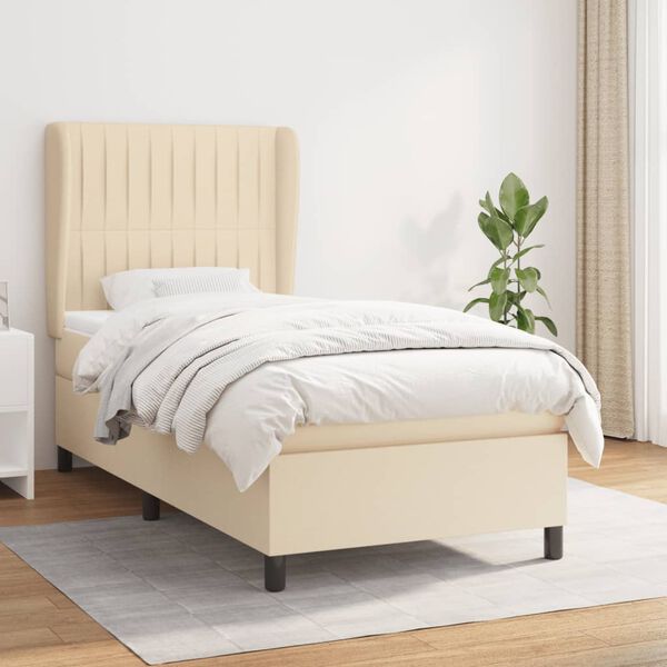 vidaXL Cama com molas/colch&atilde;o 90x200 cm tecido cor cr&egrave;me