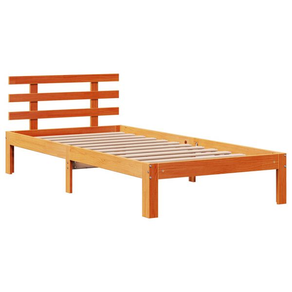 vidaXL Estrutura cama c/ cabeceira 90x190 cm pinho maci&ccedil;o castanho-mel