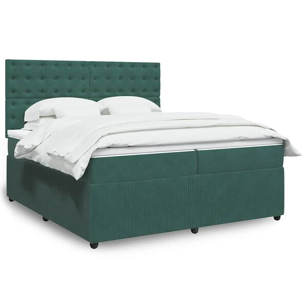 vidaXL Cama com molas/colch&atilde;o 200x200 cm veludo verde-escuro