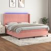 vidaXL Cama box spring c/ colch&atilde;o/LED 160x200 cm veludo rosa
