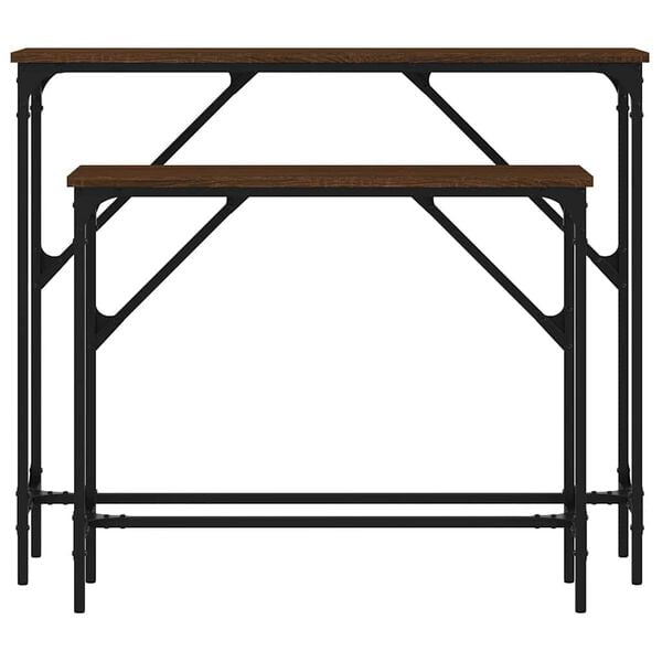 vidaXL Mesas consola 2 pcs derivados de madeira carvalho castanho