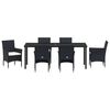 vidaXL Conjunto de Jantar para Jardim com almofada 7 pcs Preto vime PE