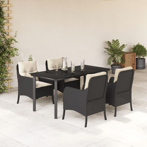 vidaXL 5 pcs conjunto de jantar p/ jardim c/ almofad&otilde;es vime PE preto