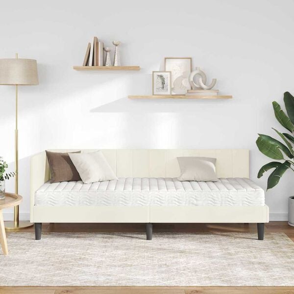 vidaXL Estrutura de Cama de Canto com Colch&atilde;o 2 pcs Creme Veludo