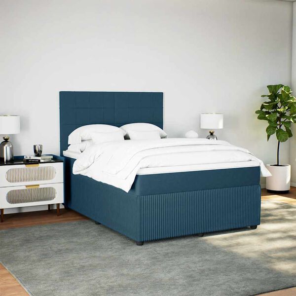 vidaXL Cama com molas/colch&atilde;o 160x200 cm veludo azul