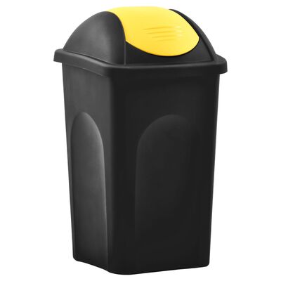 vidaXL Caixote do lixo com tampa basculante 60 L preto e amarelo