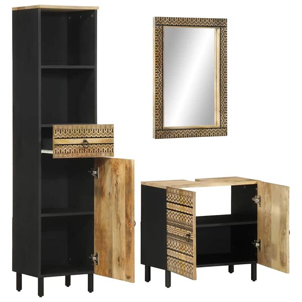 vidaXL 3 pcs conj. m&oacute;veis p/ casa de banho madeira mangueira maci&ccedil;a