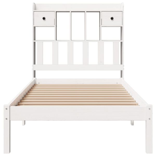 vidaXL Cama com estante sem colch&atilde;o 75x190 cm pinho maci&ccedil;o branco