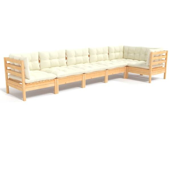 vidaXL 6 pcs conjunto lounge de jardim c/ almofadões cor creme pinho