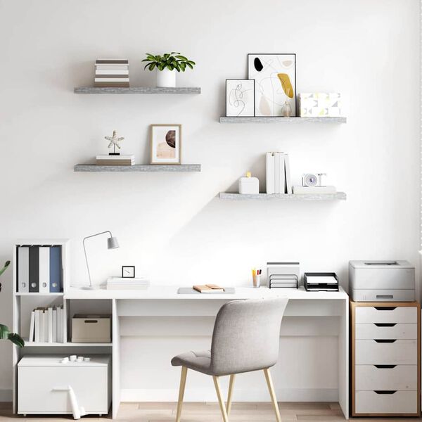 vidaXL Prateleiras de parede 4 pcs 80x23,5x3,8cm MDF cinzento-cimento