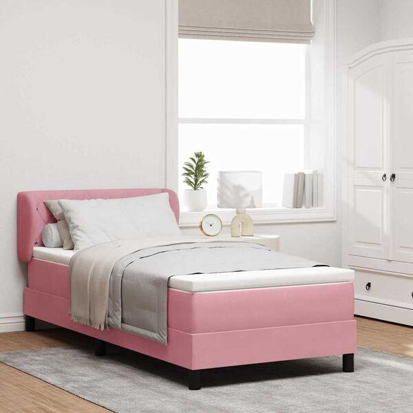 vidaXL Cama Box com colch&atilde;o com cabeceira Rosa 90 x 190 cm Veludo
