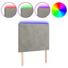 vidaXL Cabeceira cama c/ luzes LED veludo 90x5x118/128cm cinza-claro