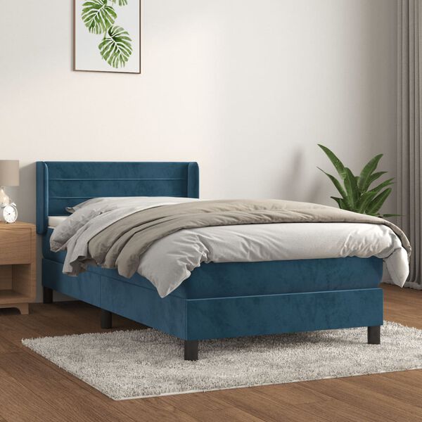 vidaXL Cama com molas/colch&atilde;o 80x200 cm veludo azul-escuro