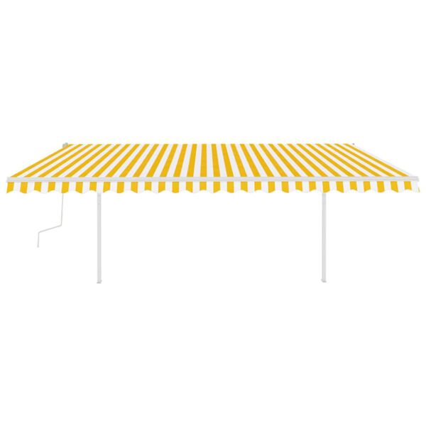vidaXL Toldo retr&aacute;til manual com postes 5x3 m amarelo e branco