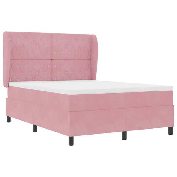vidaXL Cama Box com colch&atilde;o com cabeceira Rosa 190 x 140 cm Veludo