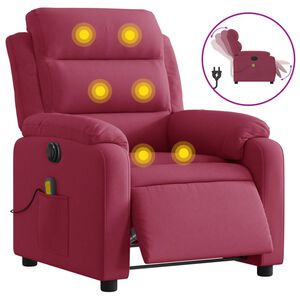 vidaXL Poltrona de massagens reclin&aacute;vel el&eacute;trica veludo vermelho tinto