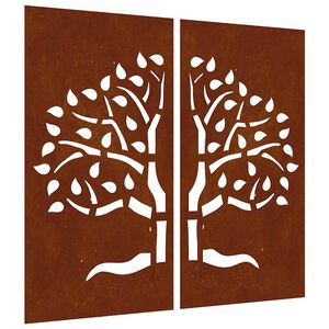 vidaXL Decora&ccedil;&atilde;o muro de jardim 2pcs 105x55cm a&ccedil;o corten design &aacute;rvore