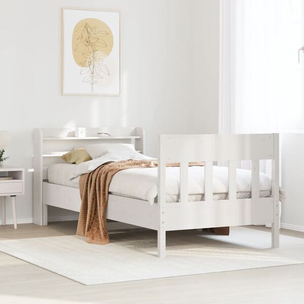 vidaXL Cama sem colch&atilde;o 90x200 cm madeira de pinho maci&ccedil;a branco