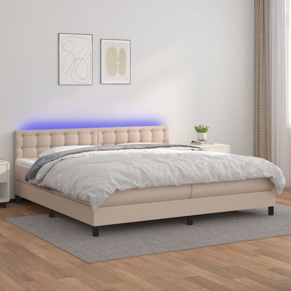 vidaXL Cama box spring c/colch&atilde;o/LED 200x200cm couro artif. cappuccino