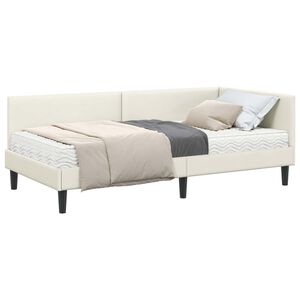 vidaXL Estrutura de Cama de Canto com Colch&atilde;o 2 pcs Creme Veludo