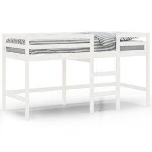 vidaXL Cama alta p/ crian&ccedil;a c/ escada 90x190 cm pinho maci&ccedil;o branco