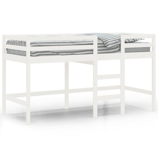 vidaXL Cama alta p/ crian&ccedil;a c/ escada 90x190 cm pinho maci&ccedil;o branco