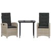 vidaXL 3 pcs conjunto de jantar p/ jardim c/ almofad&otilde;es cinzento claro