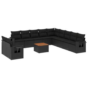 vidaXL 12 pcs conjunto de sof&aacute;s de jardim c/ almofad&otilde;es vime PE preto
