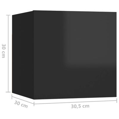 vidaXL Móveis de parede para TV 8 pcs 30,5x30x30 cm preto brilhante