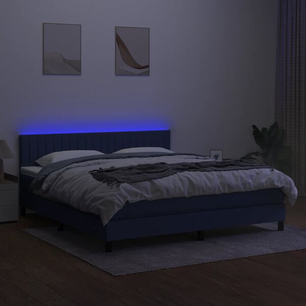 vidaXL Cama box spring c/ colch&atilde;o e LED 180x200 cm tecido azul