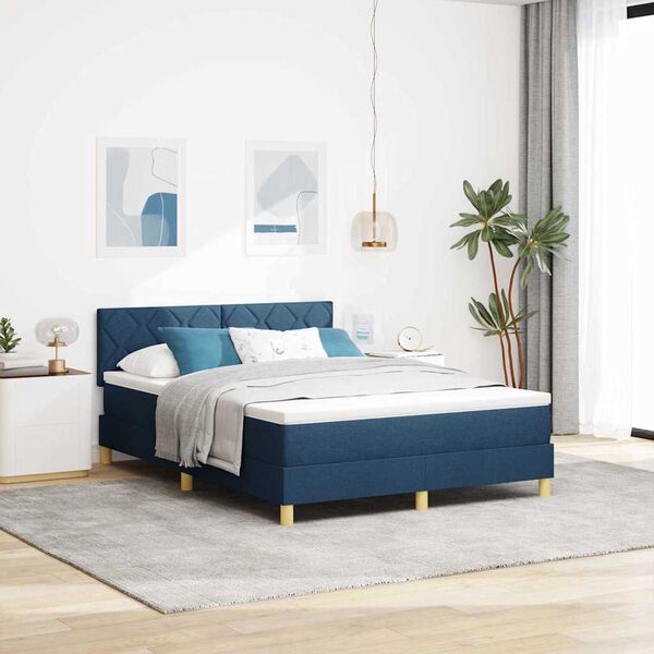 vidaXL Cama box spring com colch&atilde;o Azul 140 x 190 cm tecido