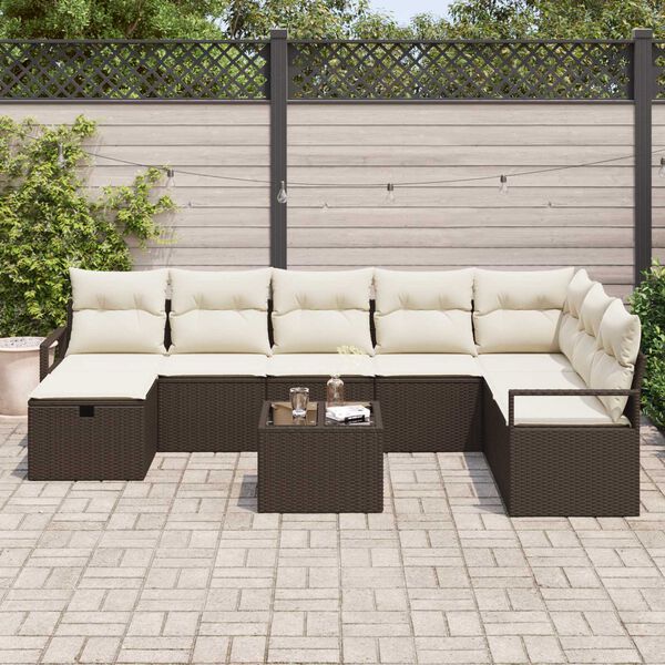 vidaXL Conjunto de Sof&aacute; de Jardim 9 pcs Castanho Rattan Sint&eacute;tico