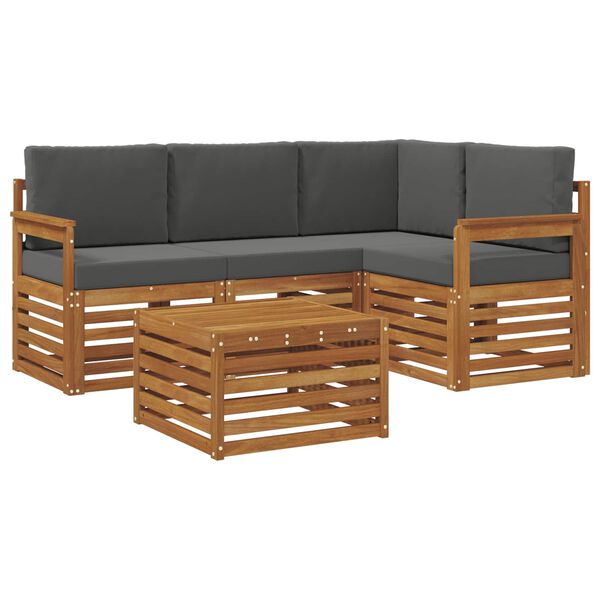 vidaXL Conjuntos de m&oacute;veis com almofada 5 pcs Natural e Antracite