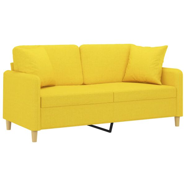 vidaXL Sof&aacute; 2 lug. + almofadas decorativas 140 cm tecido amarelo-claro