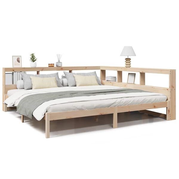 vidaXL Cama com estante sem colchão 200x200 cm pinho maciço