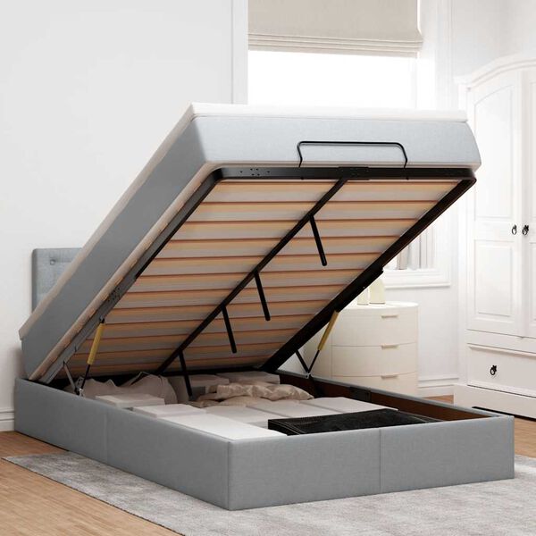 vidaXL Cama otomana com colch&atilde;o 120x200 cm tecido cinzento claro