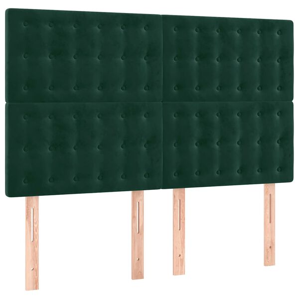 vidaXL Cabeceira de cama c/ LED veludo 144x5x118/128 cm verde-escuro