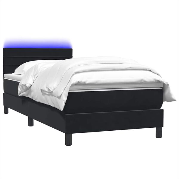 vidaXL Cama box spring c/ colch&atilde;o e LED 100x210 cm veludo Preto
