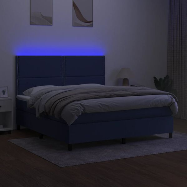 vidaXL Cama box spring c/ colch&atilde;o e LED 180x200 cm tecido azul