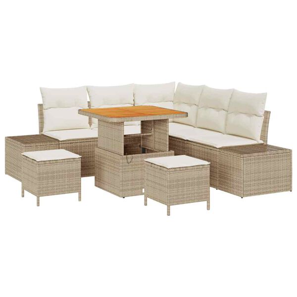 vidaXL Conjunto de Sof&aacute; de Jardim 8 pcs Bege Rattan Sint&eacute;tico