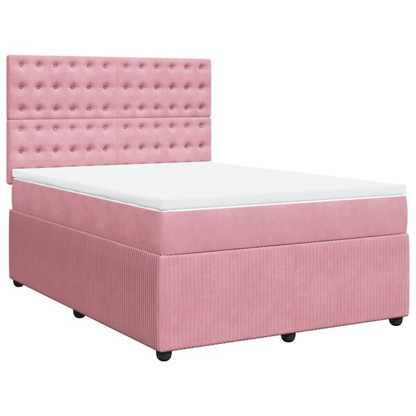 vidaXL Cama com molas/colch&atilde;o 140x190 cm veludo rosa