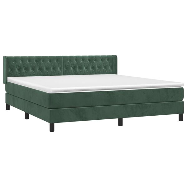 vidaXL Cama com molas/colch&atilde;o 180x200 cm veludo verde-escuro