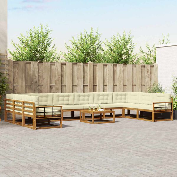 vidaXL Conjunto de Sof&aacute;s para Exterior 11 pcs Natural e Creme