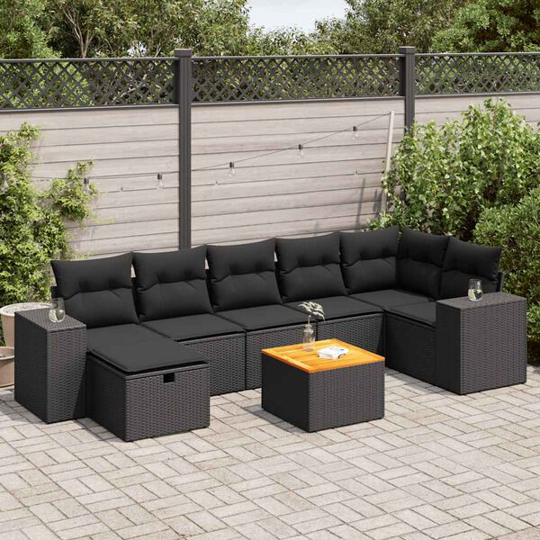 vidaXL 8 pcs conjunto sof&aacute;s de jardim com almofad&otilde;es vime PE preto
