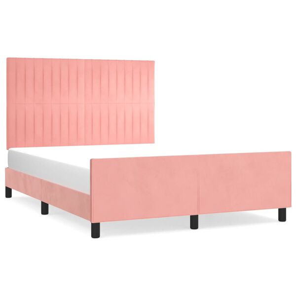vidaXL Estrutura de cama c/ cabeceira 140x190 cm veludo rosa