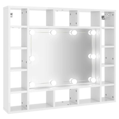 vidaXL Armário espelhado com LED 91x15x76,5 cm branco brilhante