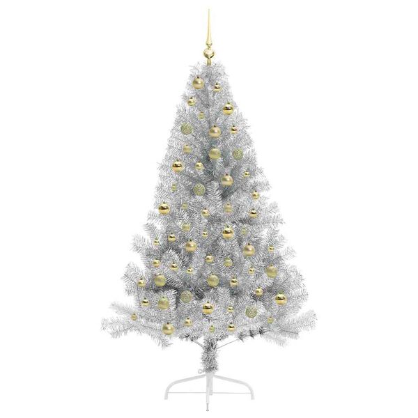 vidaXL &Aacute;rvore de Natal Artificial Pr&eacute;-iluminada Prateado 180 cm PET