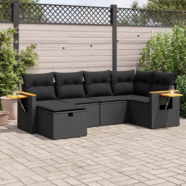 vidaXL 6 pcs conjunto sof&aacute;s de jardim c/ almofad&otilde;es vime PE preto